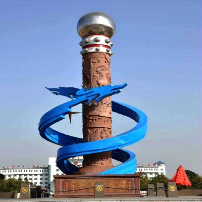 不锈钢抽象龙景观柱城市企业广场景观标识