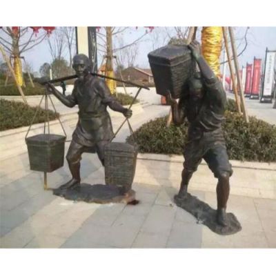 玻璃钢仿铜户外街道挑担子的人物博鱼网页版