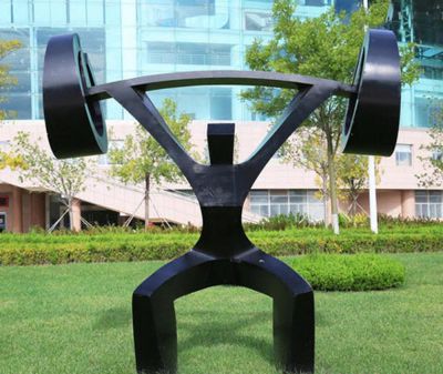 小区草坪喷漆不锈钢抽象举重人物博鱼网页版