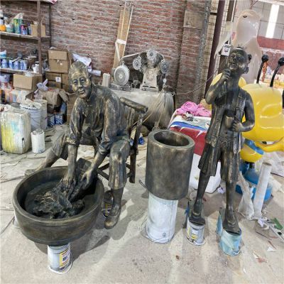 玻璃钢仿铜民俗文化洗衣服的情景人物博鱼网页版