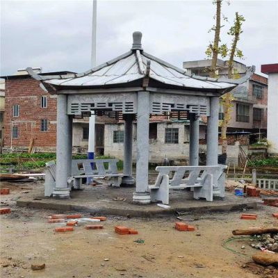 公园小区摆放青石晚霞红仿古凉亭子