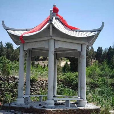 户外园林摆放青石雕刻六角凉亭