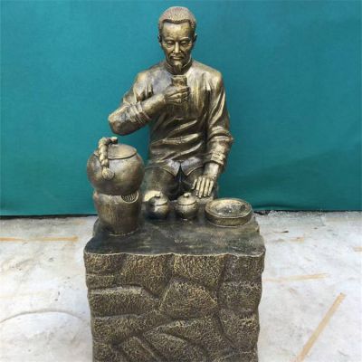 玻璃钢仿铜户外园林景观喝茶的人物景摆件