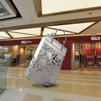 不锈钢镜面镂空包包 商业街景观摆件