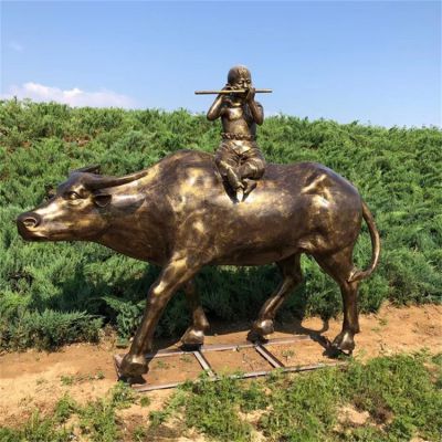 城市街道玻璃钢仿铜牧童景观博鱼网页版