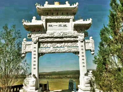 芝麻白单门三楼石雕牌坊