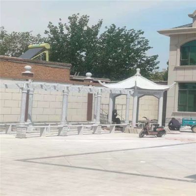 别墅院子摆放大理石仿古六角凉亭长形花架
