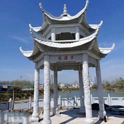 城市河道边摆放双层青石仿古凉亭景观博鱼网页版
