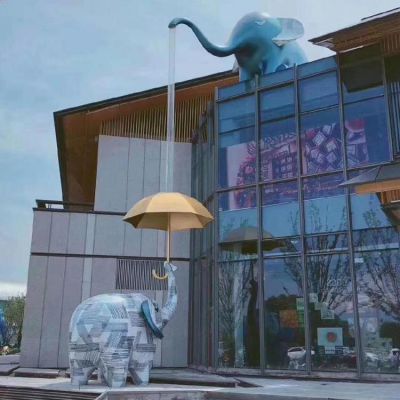 街道商场大型玻璃钢创意彩绘卡通大象博鱼网页版摆件