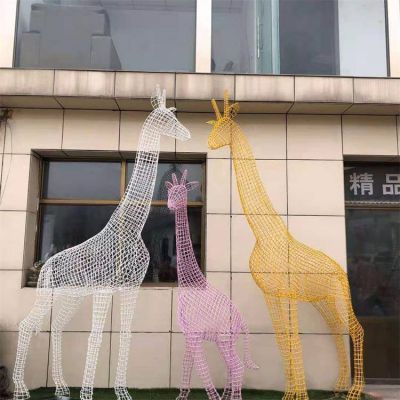 广场摆放金属不锈钢网格长颈鹿小品博鱼网页版
