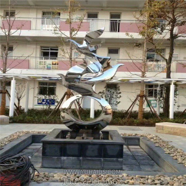 不锈钢镜面抛光抽象 飞翔的鸽子校园水池小品博鱼网页版