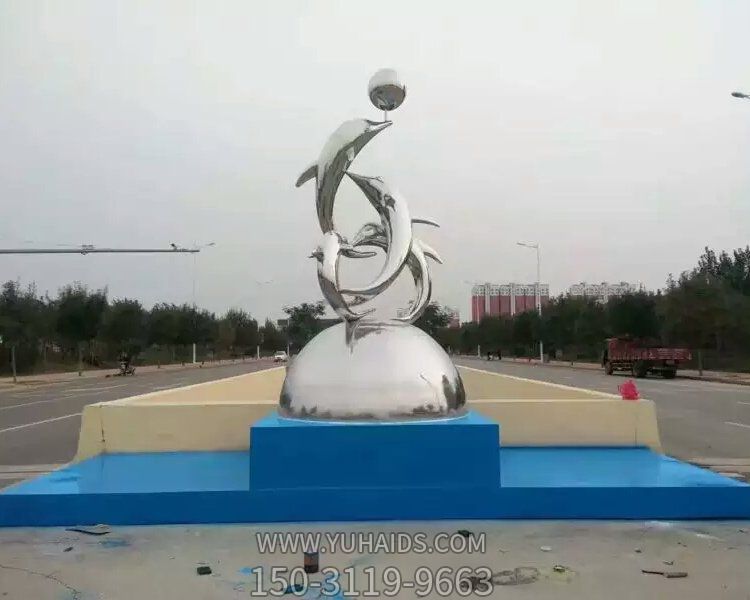 广场户外大型不锈钢海豚景观博鱼网页版