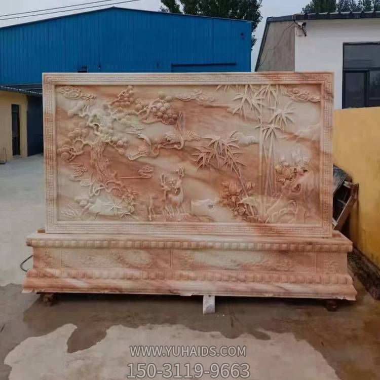 石雕浮雕影壁墙中式庭院照壁晚霞红福字花岗岩别墅汉白玉定制博鱼网页版