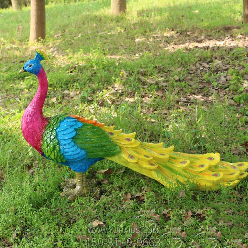 草地上拖着尾巴的玻璃钢彩绘孔雀博鱼网页版