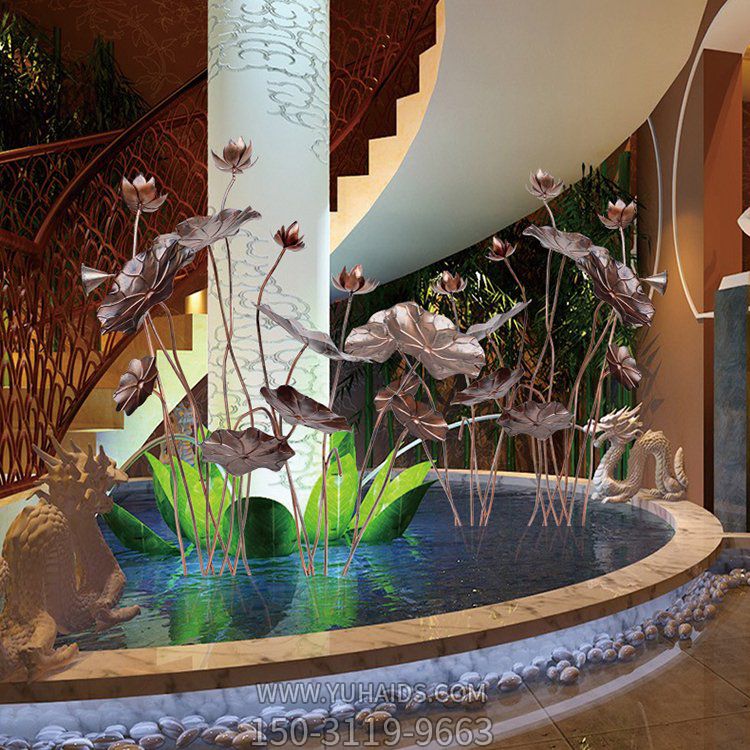 室内创意不锈钢创意莲花博鱼网页版摆件