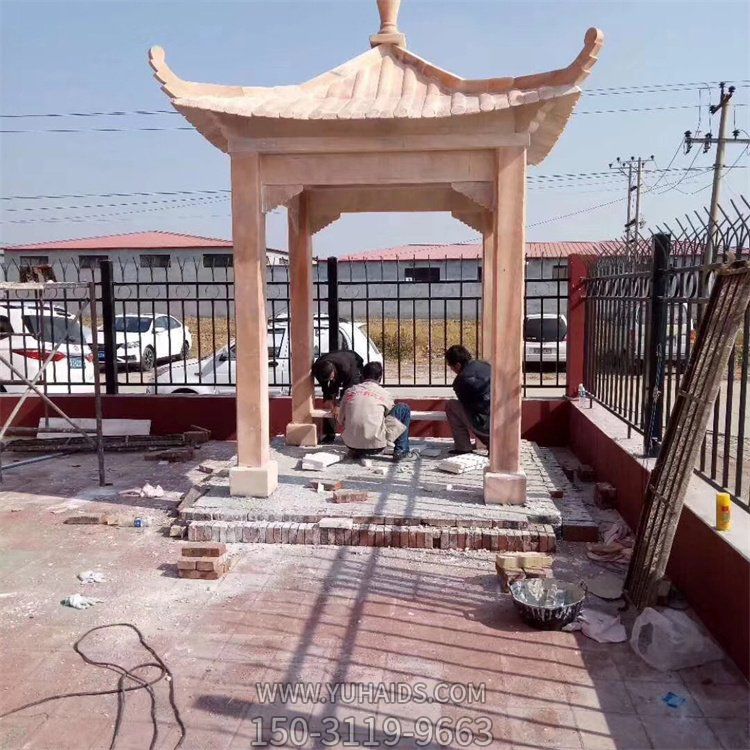 家用庭院装饰造景摆放小型四角晚霞红石亭博鱼网页版