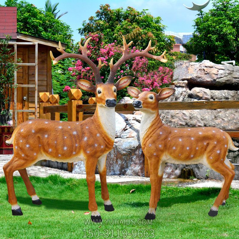 公园玻璃钢彩绘两只鹿博鱼网页版