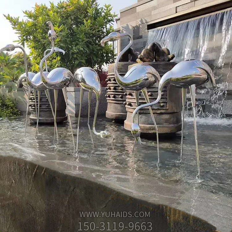 不锈钢镜面火烈鸟水景动物摆件博鱼网页版