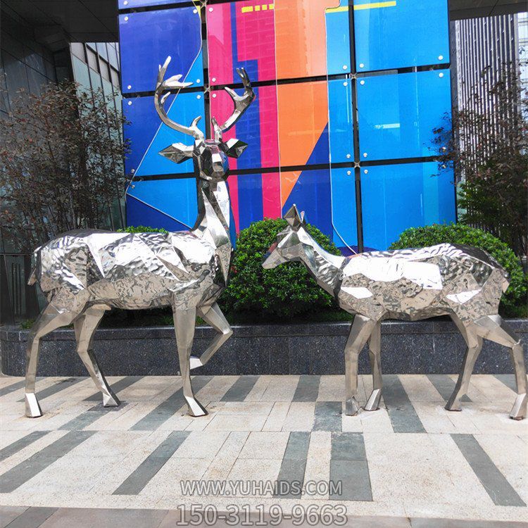 商业街边不锈钢镜面鹿动物小品博鱼网页版