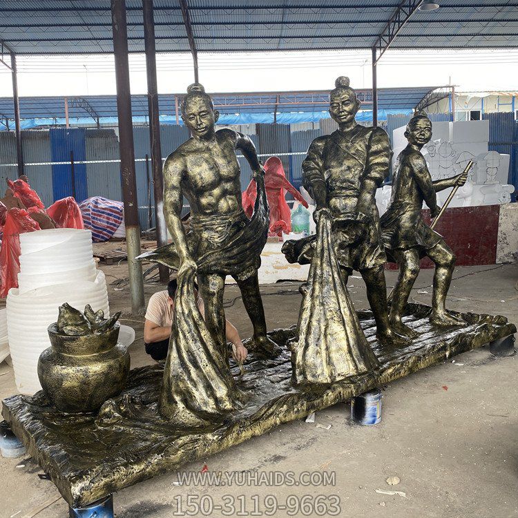 捕鱼，玻璃钢仿铜民俗生活人物情景博鱼网页版