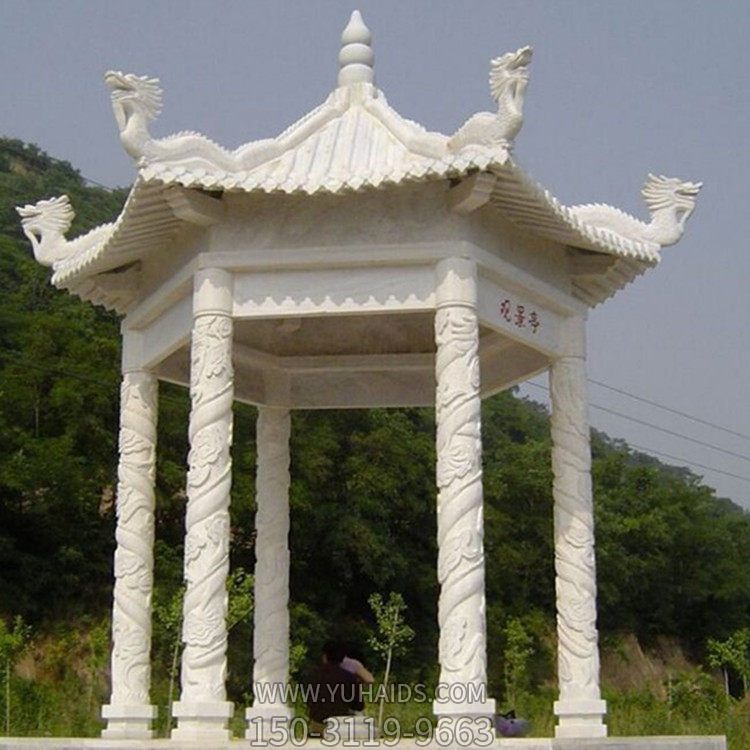 户外公园大理石石雕六角凉亭博鱼网页版