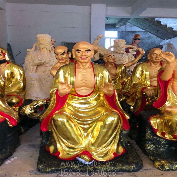 玻璃钢彩绘寺庙供奉鎏金佛像十八罗汉博鱼网页版