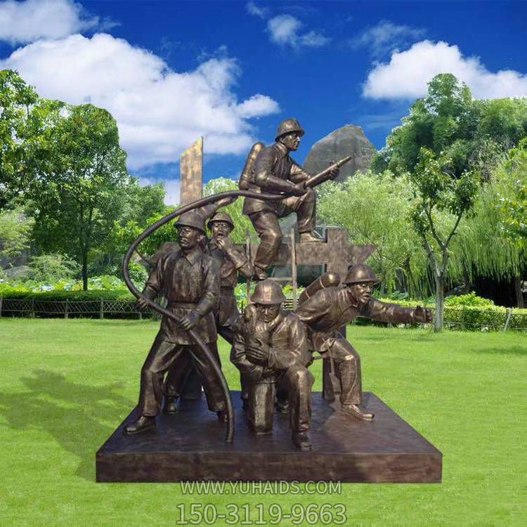 户外景区玻璃钢仿铜消防人物景观博鱼网页版