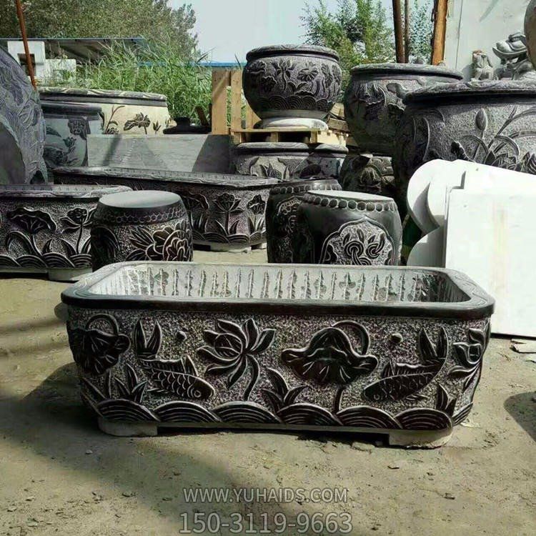 仿古圆形青石鱼缸庭院流水摆件石缸博鱼网页版