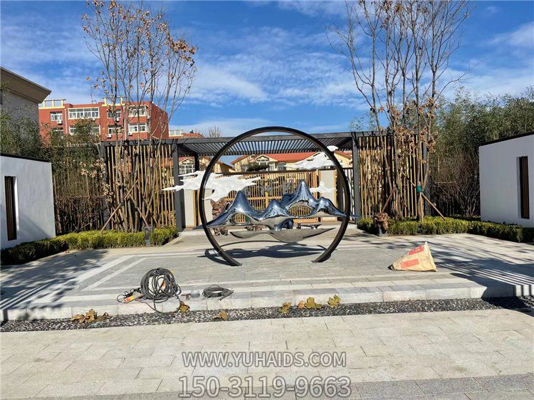 不锈钢抽象假山圆环庭院户外装饰摆件博鱼网页版