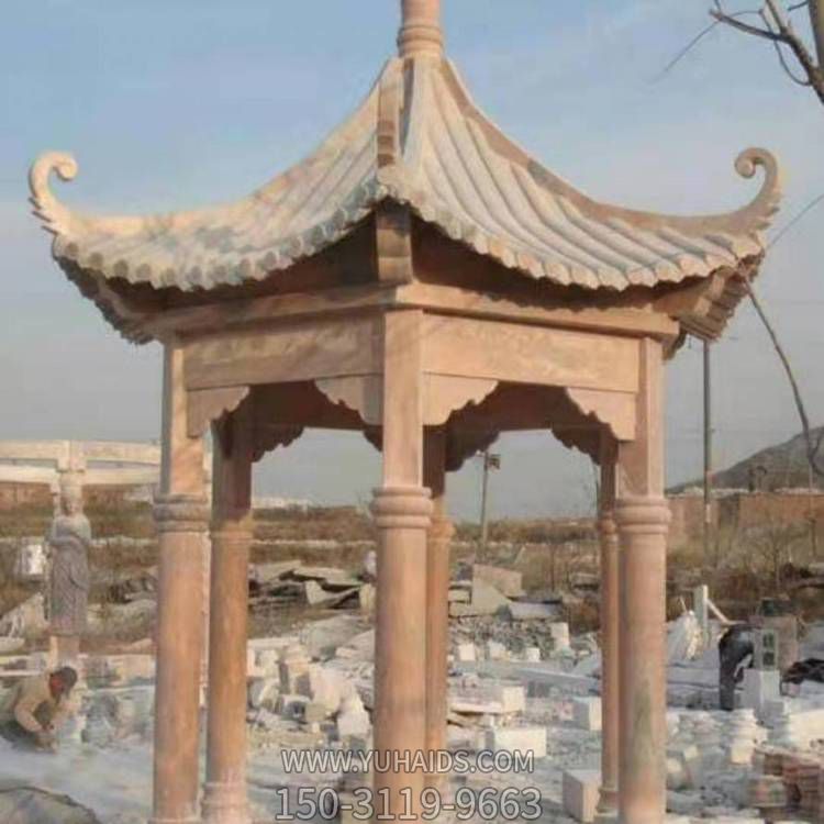 晚霞红大理石户外园林景观六角凉亭博鱼网页版