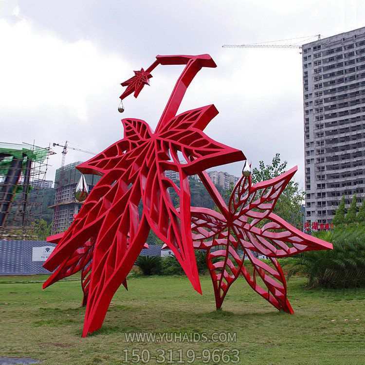 不锈钢树叶景观摆件，红色枫叶不锈钢博鱼网页版