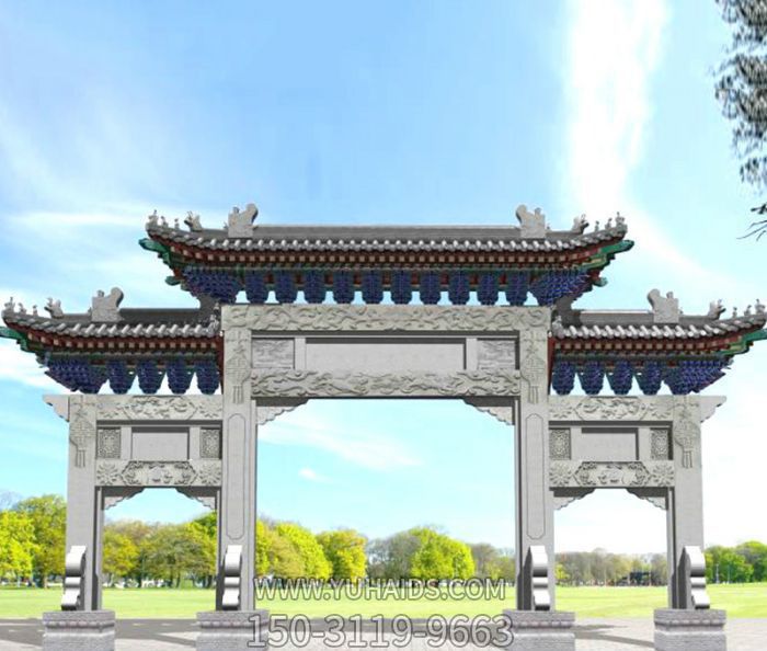 园林景观仿古三门石牌坊博鱼网页版