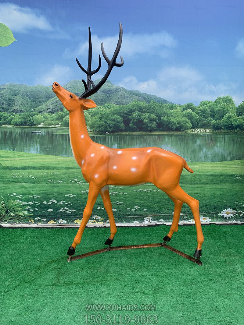 公园户外玻璃钢一只抬头的梅花鹿博鱼网页版