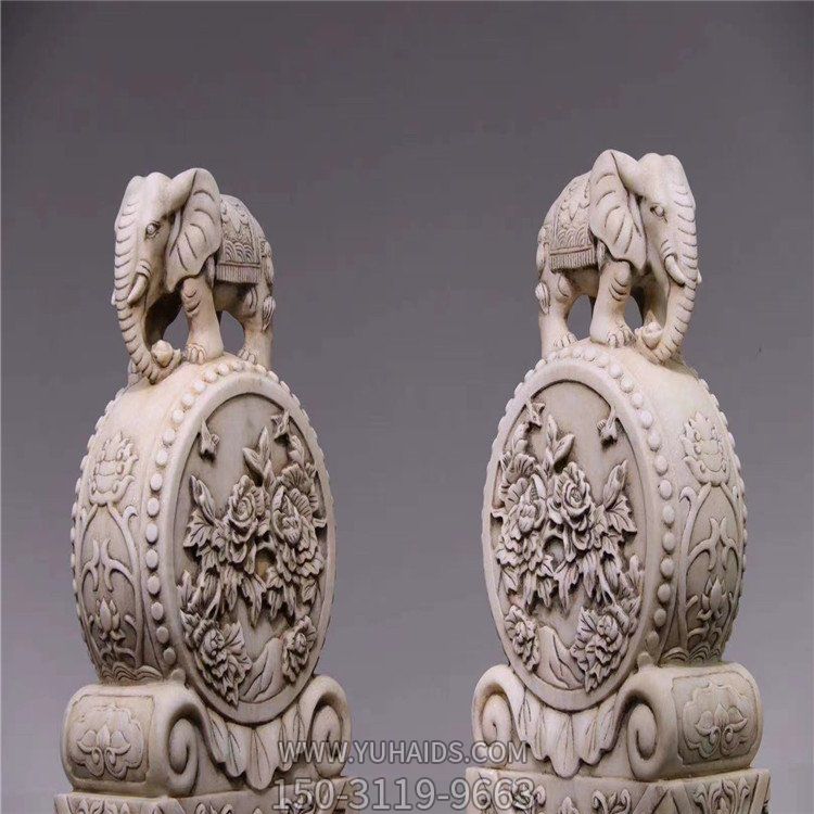 大理石做旧小象抱鼓石门口园林石雕门墩博鱼网页版