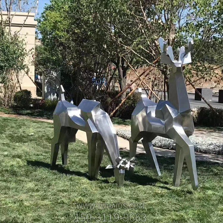 不锈钢梅花鹿，块面抽象小区动物摆件博鱼网页版