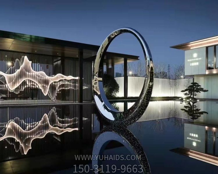 园林别墅水池摆放不锈钢抽象圆环小品博鱼网页版