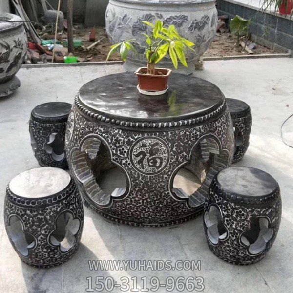 庭院户外青石石雕空心圆形石桌石凳博鱼网页版