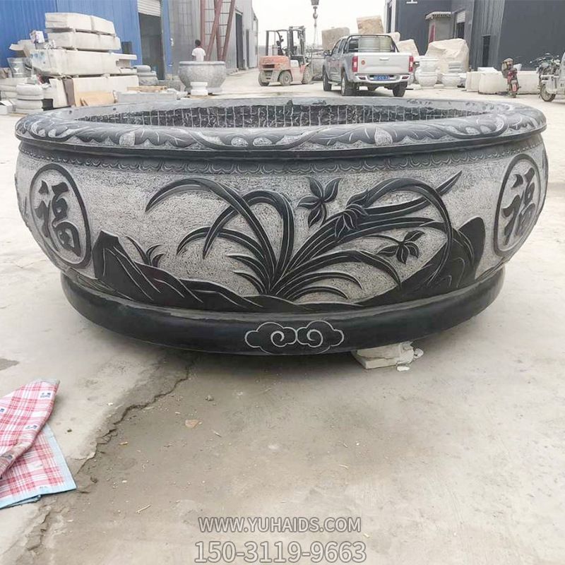 大理石荷花缸青石做旧鱼缸石雕水缸庭院养鱼缸博鱼网页版