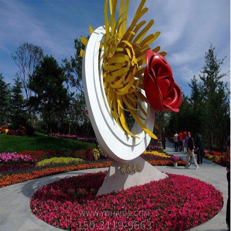 姊妹并艳，不锈钢创意玫瑰花、菊花景观博鱼网页版
