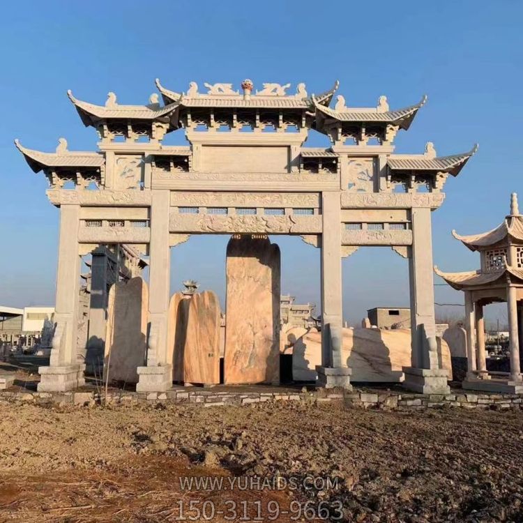 户外村庄大型晚霞红大理石石雕牌坊博鱼网页版