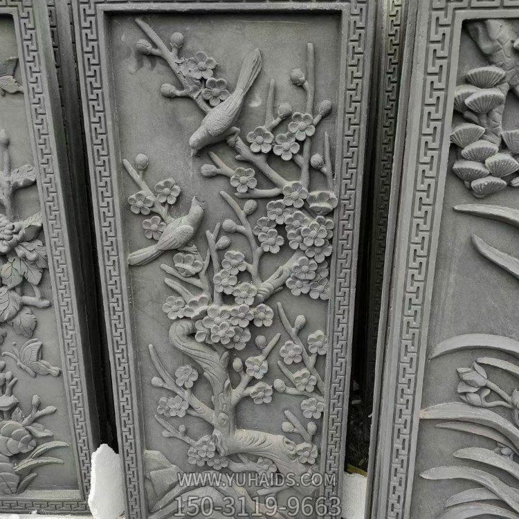 仿古砖雕竖长形梅兰竹菊庭院背影墙装饰壁画博鱼网页版