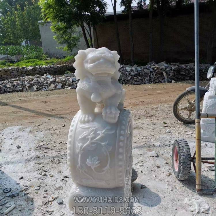 大理石小狮子抱鼓石庭院门口镇宅招财摆件石墩博鱼网页版