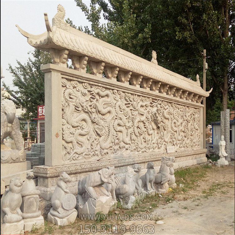 芝麻白仿古做旧浮雕九龙壁影门口摆件博鱼网页版