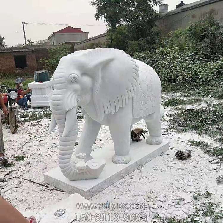 石雕汉白玉大象一对吉祥如意门口摆件博鱼网页版