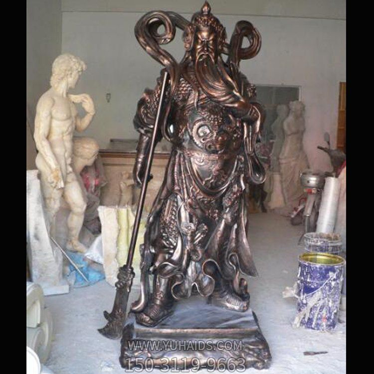 寺院摆放横刀九龙铜关公像博鱼网页版