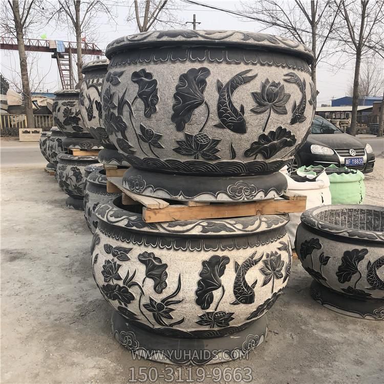 石雕天然青石浮雕 庭院户外流水圆形鱼缸博鱼网页版