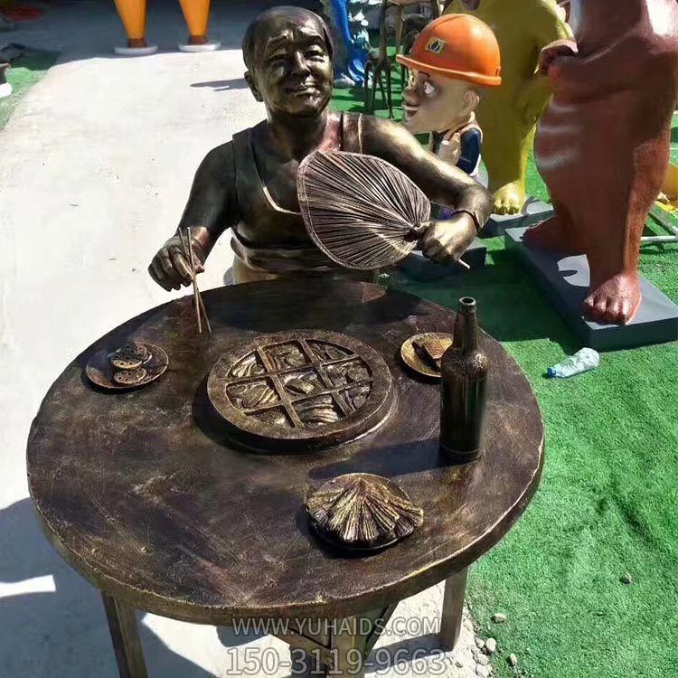 民俗小品玻璃钢仿铜园林吃火锅的人物摆件博鱼网页版