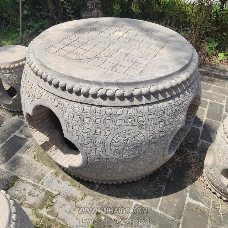公园户外摆放大理石雕刻做旧镂空圆鼓石桌石凳博鱼网页版