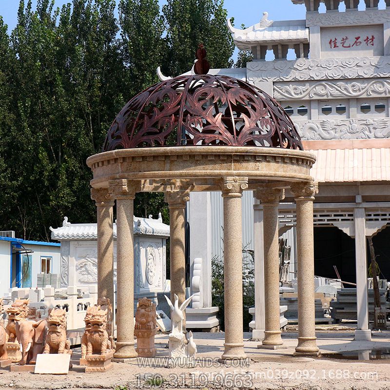 花钢岩罗马柱圆形树叶镂空铁艺凉亭博鱼网页版