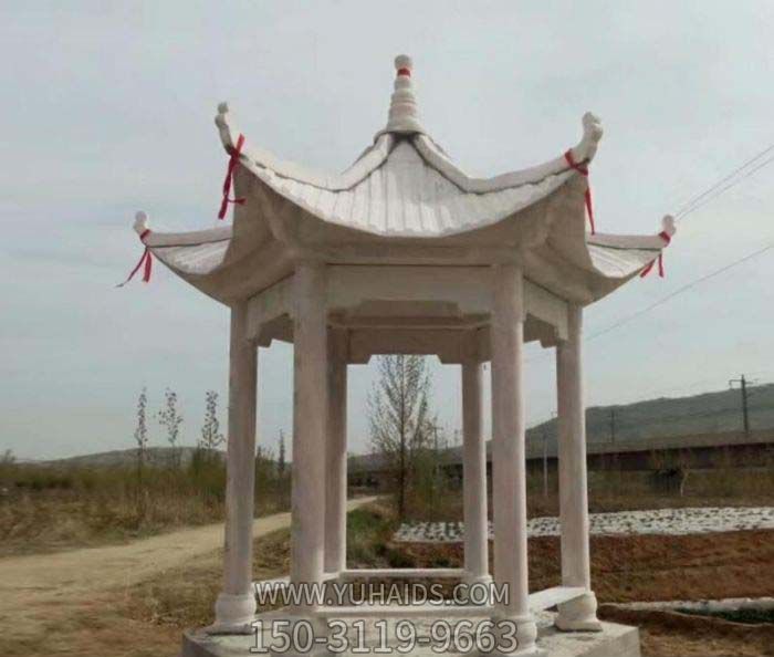 凉亭博鱼网页版-农场户外摆放大理石六角座椅休息凉亭